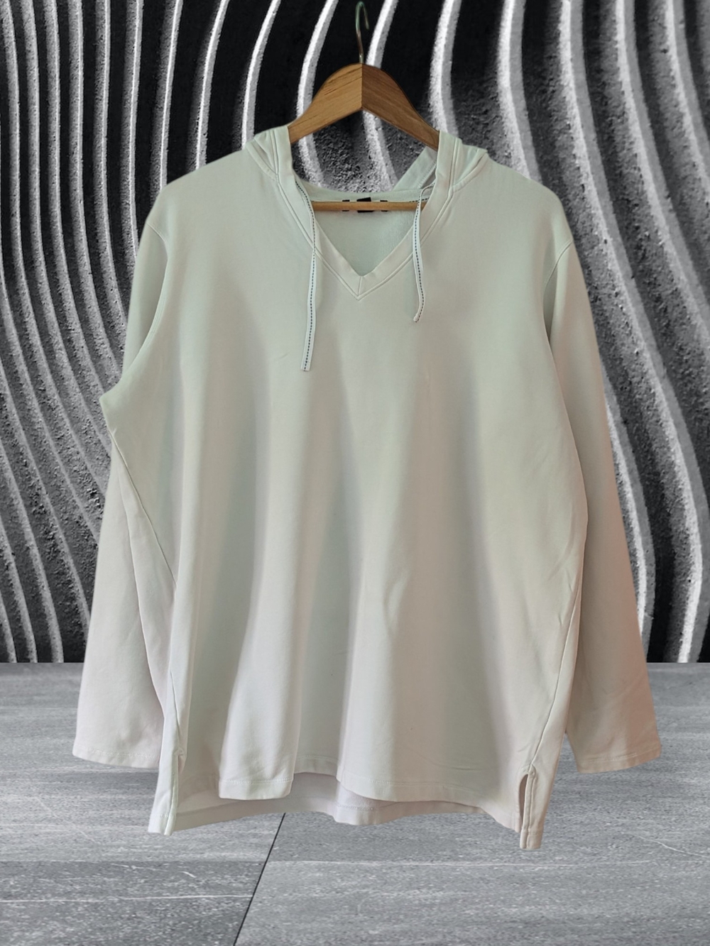 Cream Hooded V-Neck Sweater